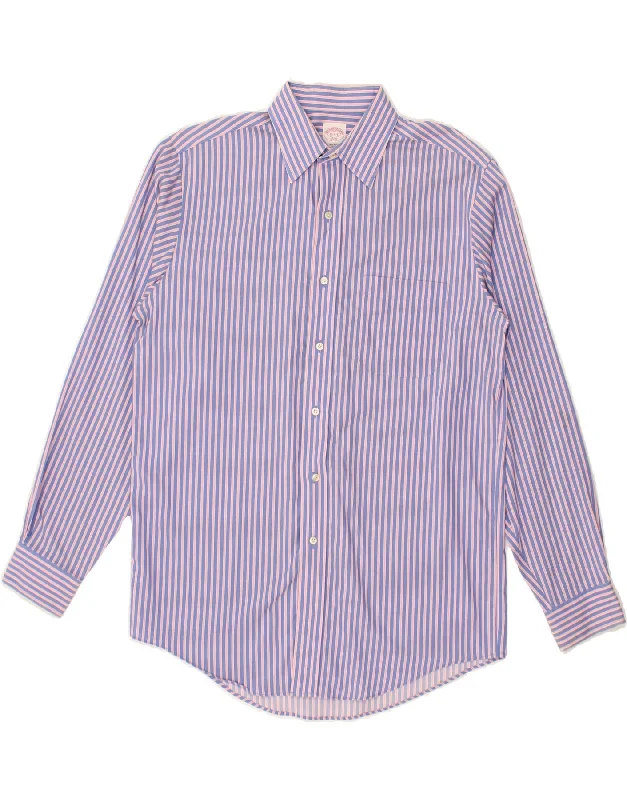 BROOKS BROTHERS Mens 346 Shirt Size 15 4/5 Medium Blue Striped Cotton Hooded Caped Shawl Collar