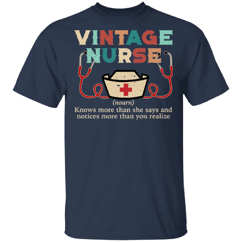Vintage Nurse Definition Knows More Than She Says Funny Nurse CNA Nurse Nuring Shirt T-Shirt Spandex Blend Rayon Blend Denim Blend