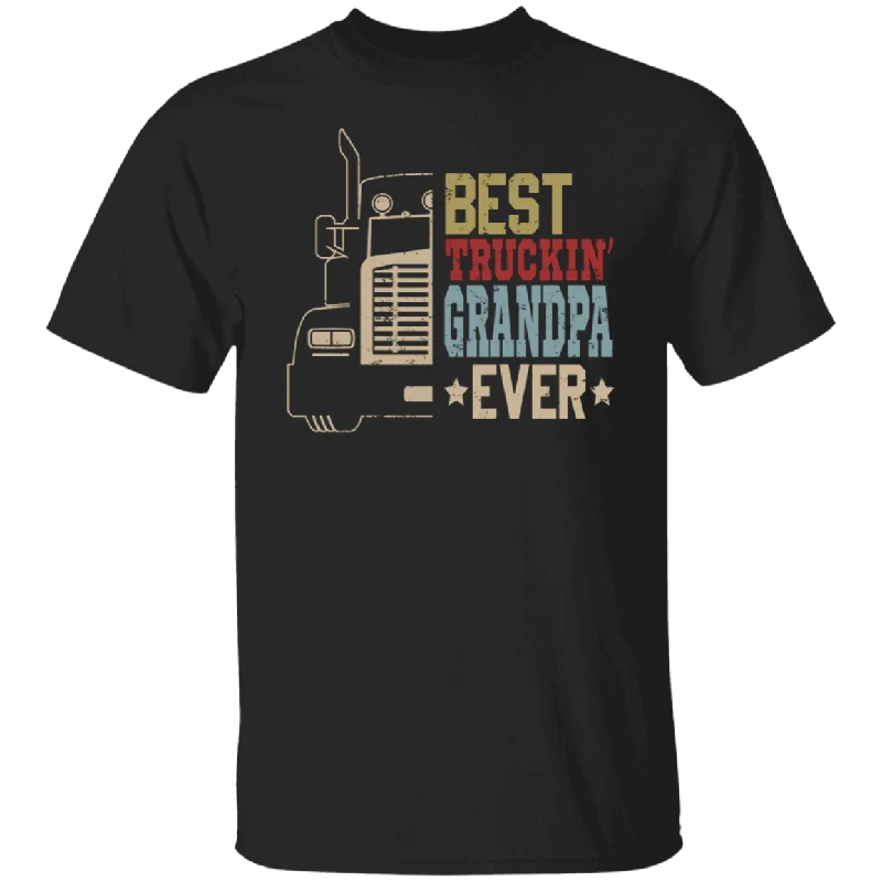 zFather's Day Family Shirt Vintage Best Truckin' Grandpa Ever Cool Father's Day Truck Driver Trucker Lover Family Gifts T-Shirt Collared T-Shirt Boat Neck A-Line