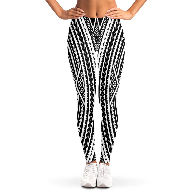Black And White Maori Tattoo Print Women's Leggings Comfortable Cold Weather Leggings