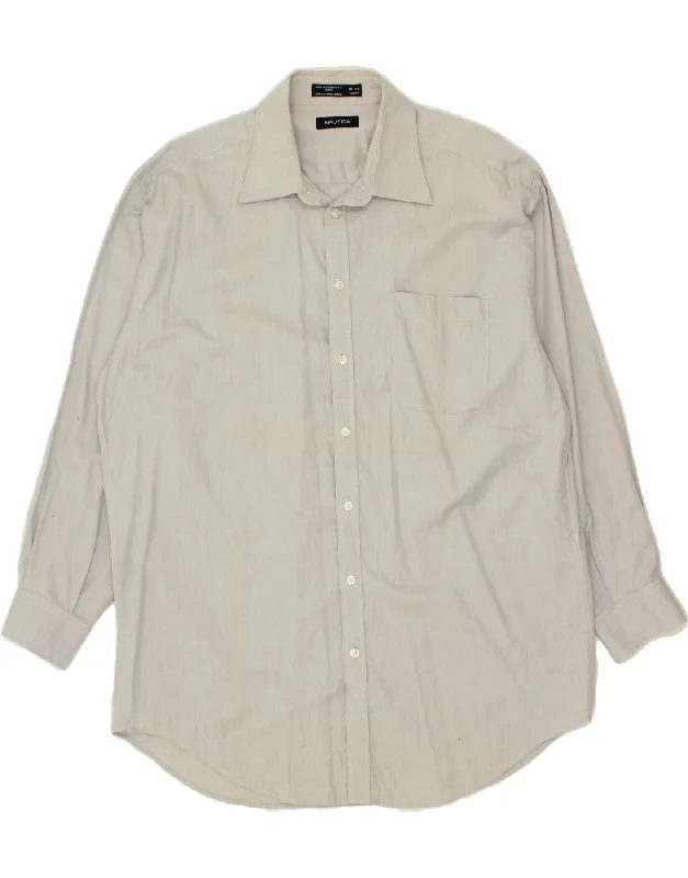 NAUTICA Mens Shirt Size 16 1/2 Large Grey Cotton Jersey Fabric Tulle Fabric Batik Fabric