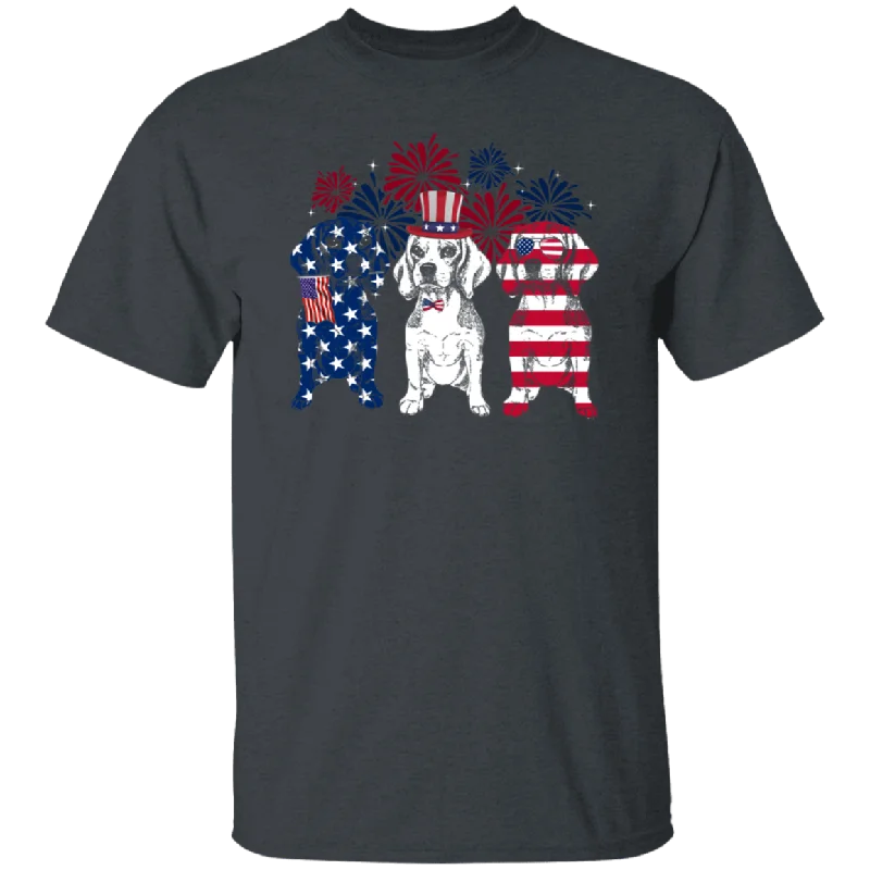 4th Of July Dog Shirt American Flag Three Beagle Dog Cute Dog Firework Patriotic T-Shirt Fitted T-Shirt Seamless Stretchy