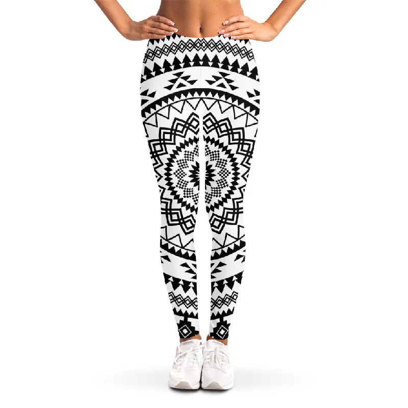 Black And White Tribal Mandala Print Women's Leggings Fashionable Quick-Dry Leggings