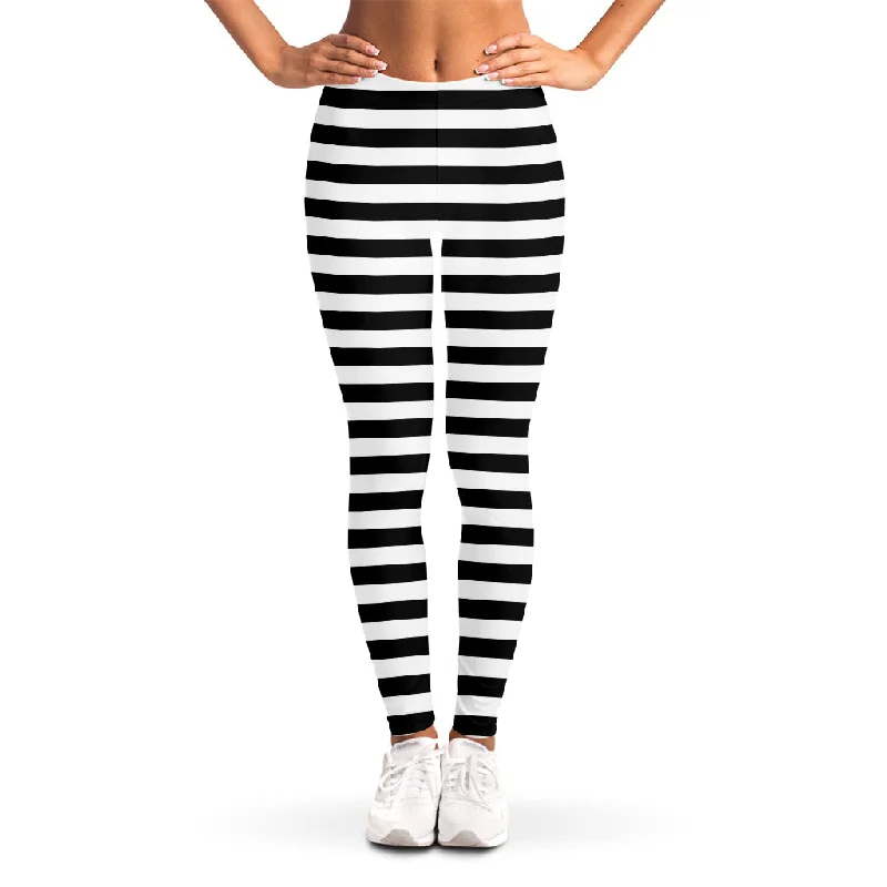 Black And White Striped Pattern Print Women's Leggings Trendy Fitness Leggings