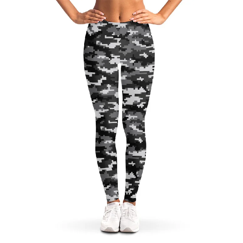 Black White And Grey Digital Camo Print Women's Leggings Stylish Ultra Stretch Leggings