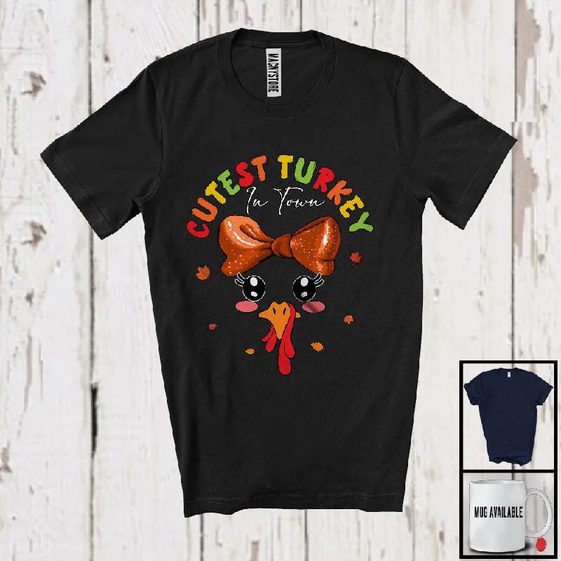 Cutest Turkey In Town; Lovely Thanksgiving Autumn Leaves Turkey Face; Girls Women Family T-Shirt Anti-Pilling Machine Wash Handmade