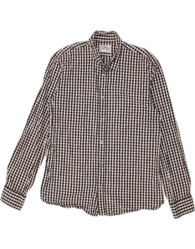 LEVI'S Mens Classic Fit Shirt Large Black Gingham Cotton Collared T-Shirt Boat Neck A-Line