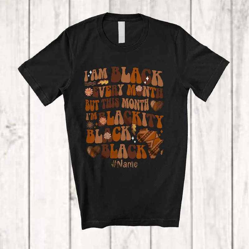 Personalized This Month I'm Blackity; Amusing Black History Groovy; Custom Name Women Afro T-Shirt Faux Fur Fabric Real Fur Fabric Shearling Fabric
