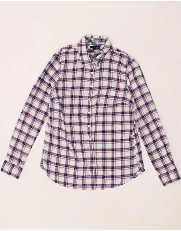 TOMMY HILFIGER Womens Regular Fit Flannel Shirt US 8 Medium Purple Check Cozy Warm Stylish