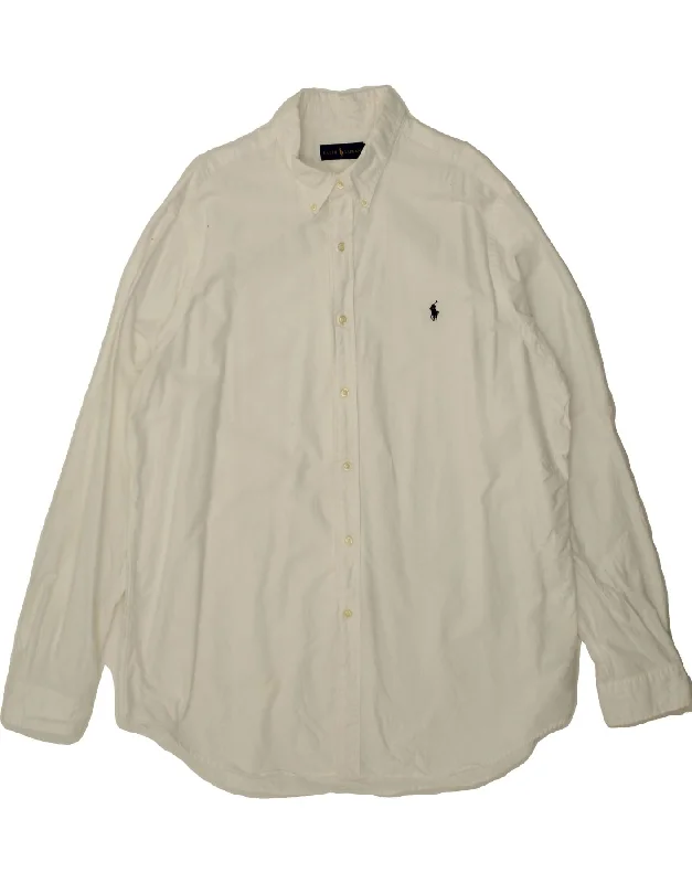 RALPH LAUREN Mens Big & Tall Shirt 2XL White Cotton Iron Safe Non-Iron Wrinkle Free