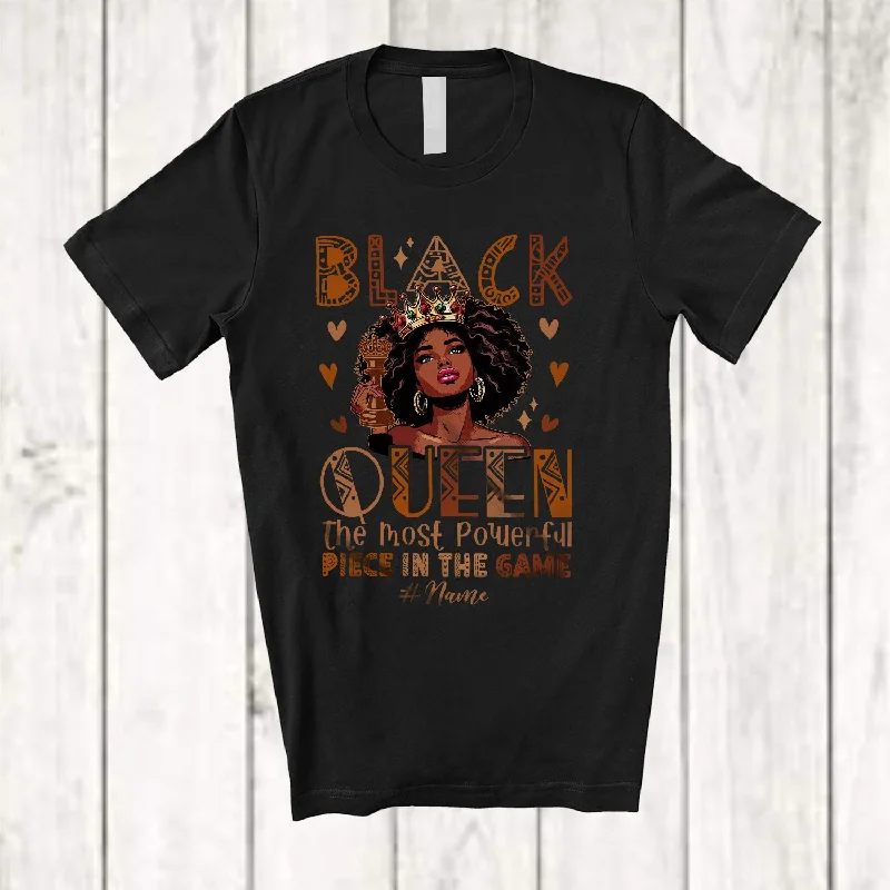 Personalized Black Queen; Joyful Black History Month Custom Name Chess Player; Women African T-Shirt Cotton Fabric Linen Fabric Terry Fabric