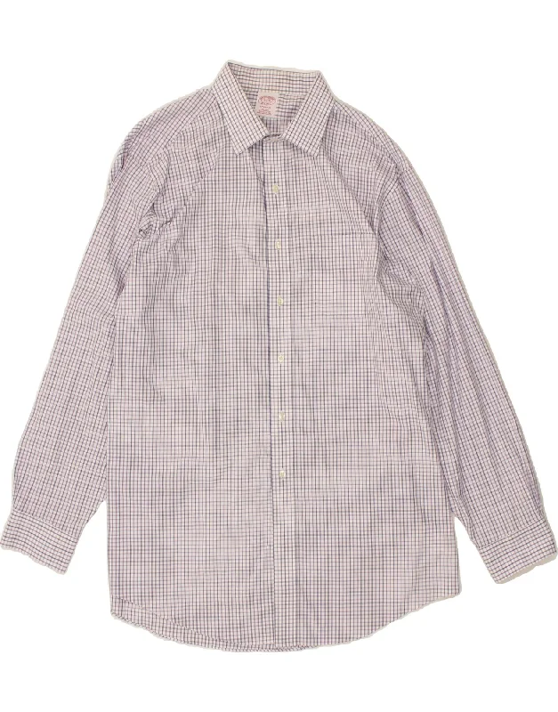 BROOKS BROTHERS Mens Madison Shirt Size 17 1/2 35 XL Purple Check Cotton Seamless Knitted Crochet