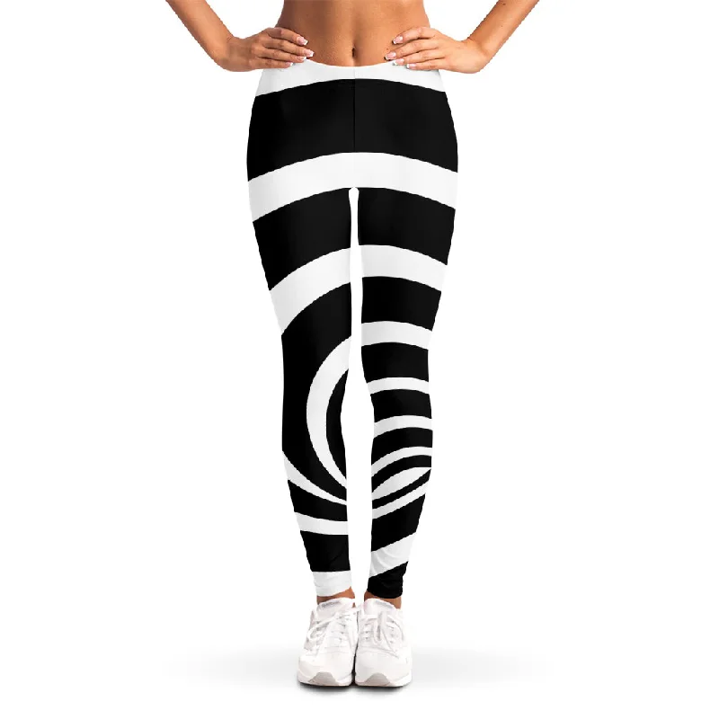 Black And White Optical Illusion Print Women's Leggings Cozy Full-Length Workout Leggings