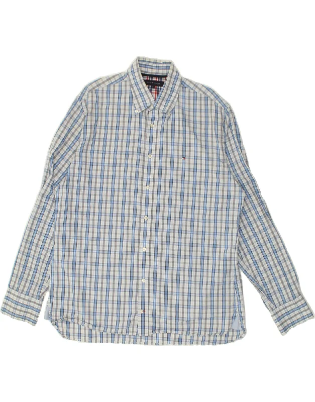 TOMMY HILFIGER Mens Shirt XL Blue Check Cotton Collared Crew Neck Turtle Neck