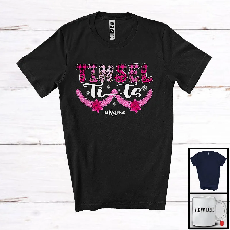 Personalized Tinsel Tits; Awesome Christmas Boobs Women Pink Leopard Plaid; Custom Name Family T-Shirt Rayon Fabric Velvet Fabric Corduroy Fabric