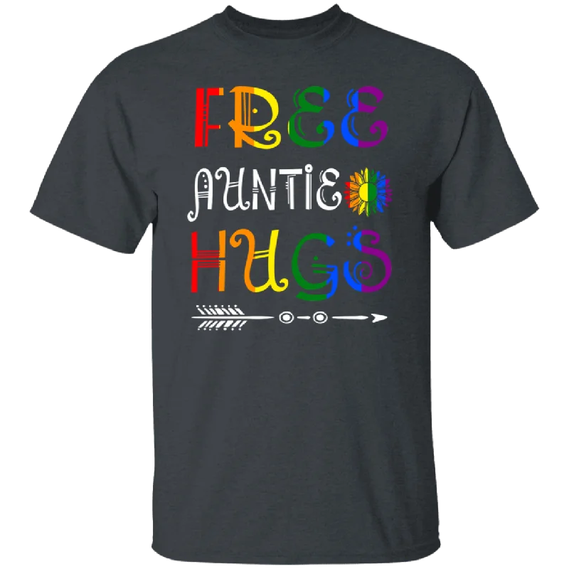 LGBT Mother's Day Shirt Free Auntie Hugs Cool LGBT Month Pride Rainbow Flag Heart Family Gifts T-Shirt Asymmetrical Pockets Print
