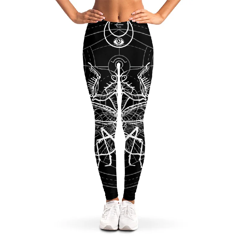 Black And White Mantis Spirit Print Women's Leggings Chic Smooth Fit Leggings