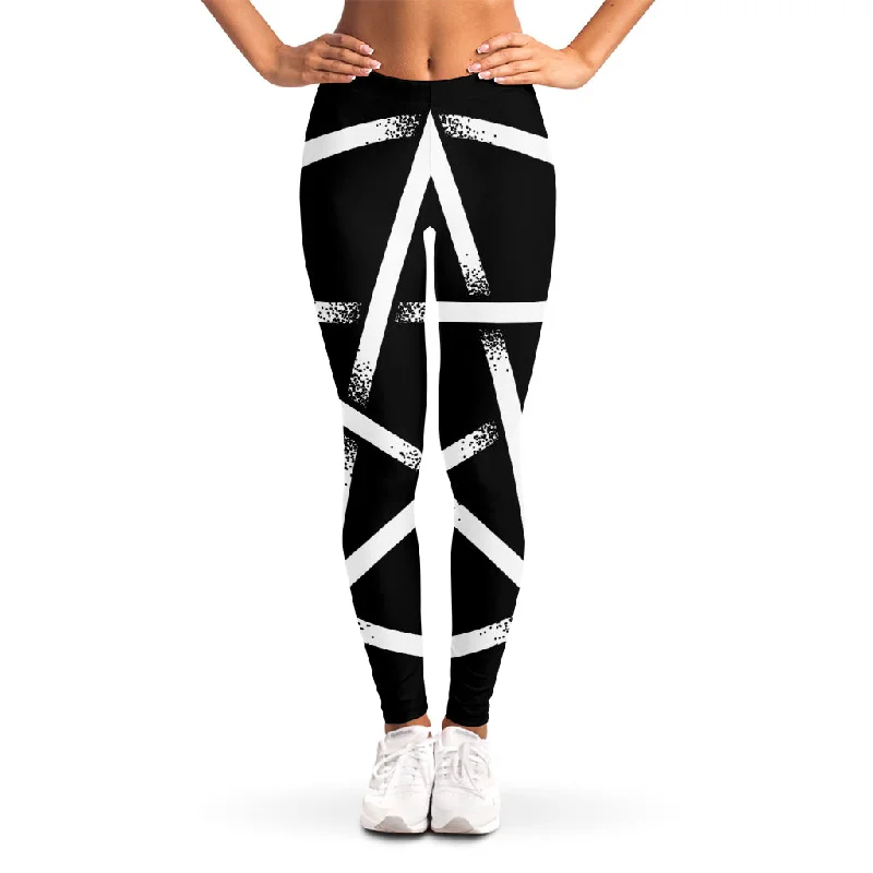 Black And White Pentagram Symbol Print Women's Leggings Casual Slim-Fit Leggings