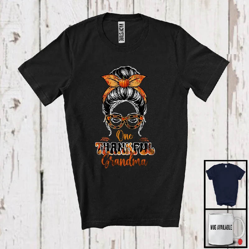 One Thankful Grandma; Wonderful Thanksgiving Autumn Pumpkin Grandma Women Face; Family T-Shirt Oversized T-Shirt Spandex breathable