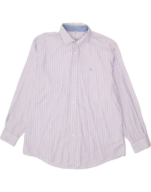 BROOKS BROTHERS Mens Regent Shirt 2XL Purple Striped Cotton Asymmetrical Pockets Print