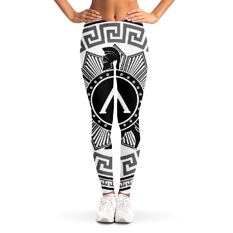 Black And White Spartan Warrior Print Women's Leggings Elegant Sheer Leggings
