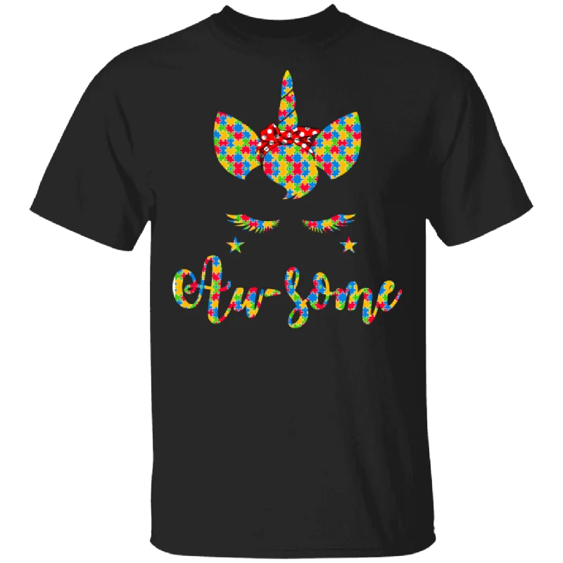 Au-some Unicorn Autism Awareness T-Shirt Embroidered Appliqued Beaded