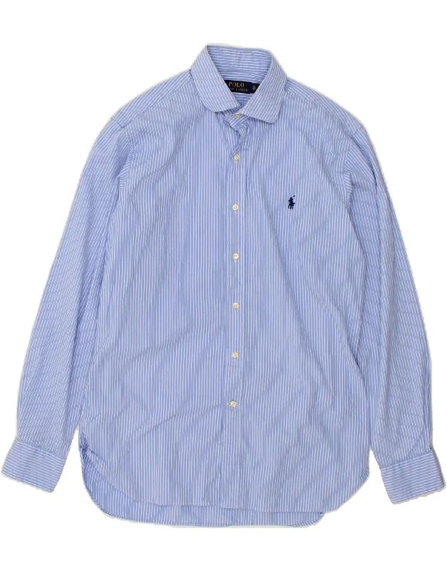 POLO RALPH LAUREN Mens Shirt Size 15 1/2 39 Medium Blue Pinstripe Cotton Hooded Caped Shawl Collar