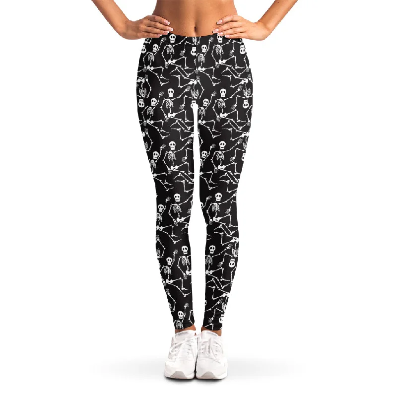 Black And White Skeleton Pattern Print Women's Leggings Trendy Seamless Sports Leggings