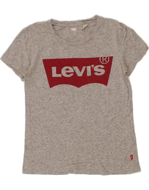 LEVI'S Womens Loose Fit Graphic T-Shirt Top UK 2 2XS Grey Flecked Cotton Elegant Classic Vintage