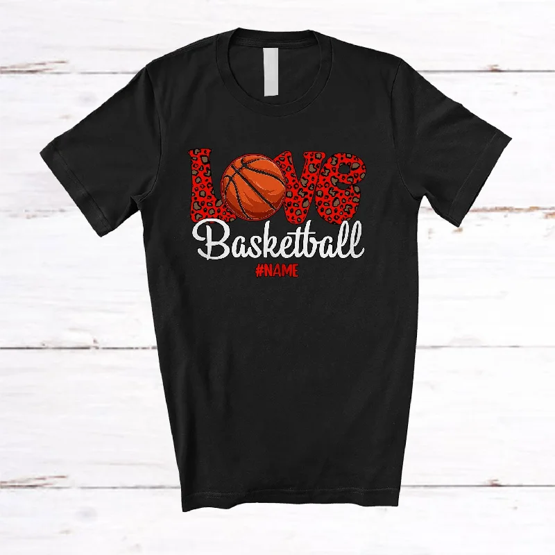 Personalized LOVE Basketball; Amazing Valentine Leopard Basketball; Women Custom Name Player T-Shirt Houndstooth Herringbone Solid