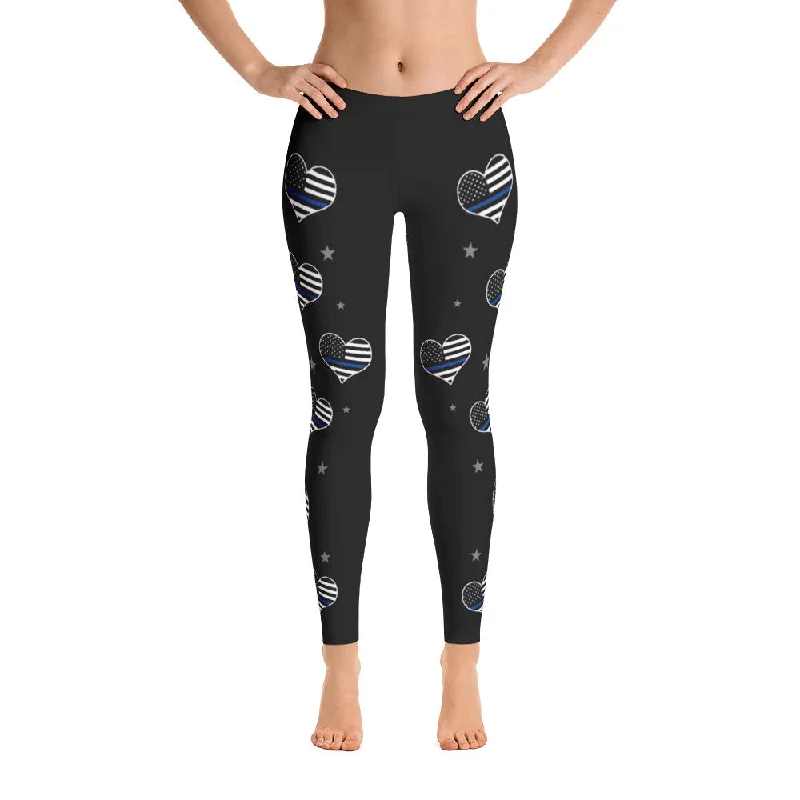 Thin Blue Line Heart Leggings Stylish Stretch Print Leggings