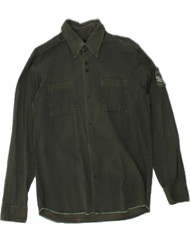 DIESEL Mens Shirt Medium Green Cotton Chenille Brocade Lace