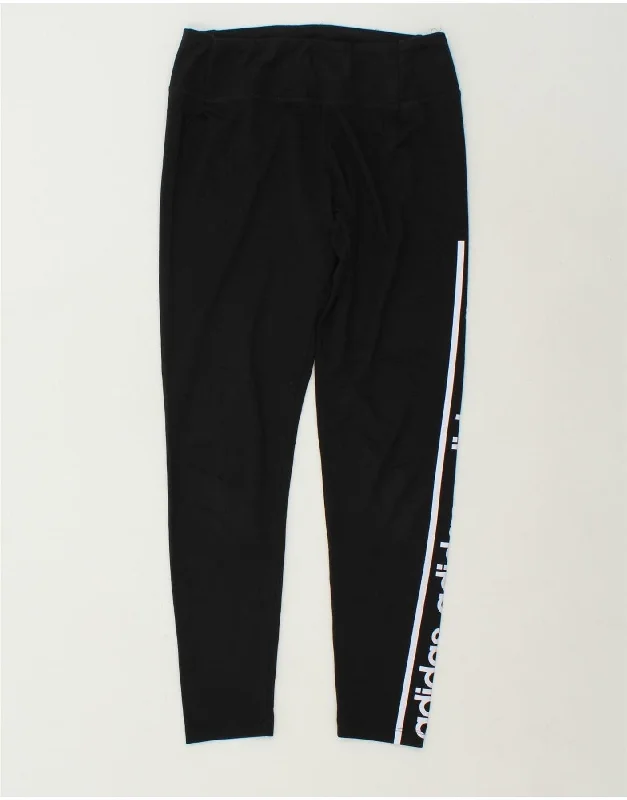 ADIDAS Womens Climalite Graphic Leggings UK 12/14 Medium Black Cotton Fashionable Quick-Dry Leggings