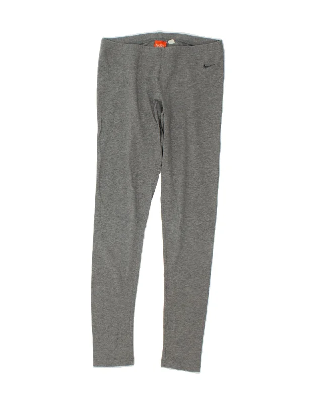 NIKE Womens Leggings UK 12 Medium Grey Cotton Comfortable Workout Fitness Leggings