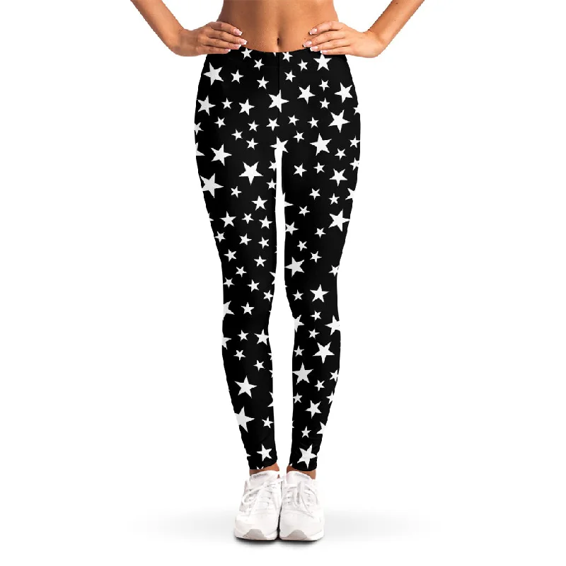 Black And White Star Pattern Print Women's Leggings Comfortable Classic Yoga Leggings