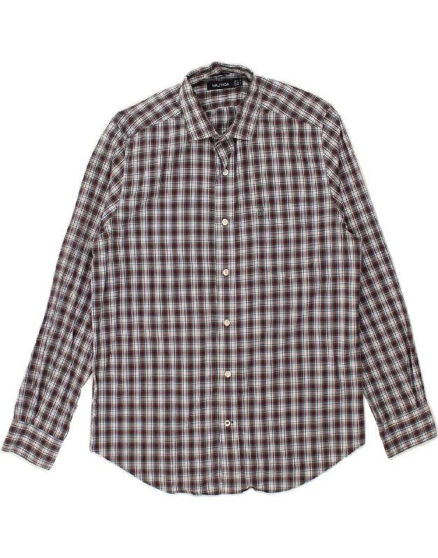 NAUTICA Mens Shirt Medium Red Check Cotton Lace Blend Ribbed Blend Corduroy Blend