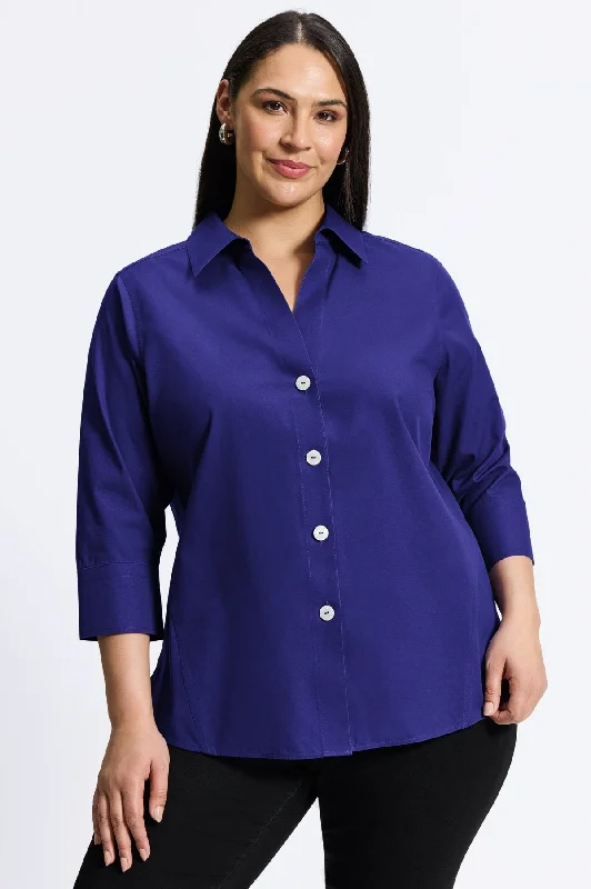Paityn Plus Pinpoint No Iron 3/4 Sleeve Shirt Notch Collar Peter Pan Collar Cowl Neck