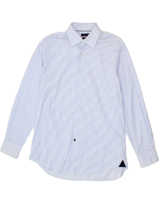 TOMMY HILFIGER Mens Tailored Fitted Shirt Size 43 17 XL Blue Pinstripe Collared T-Shirt Boat Neck A-Line