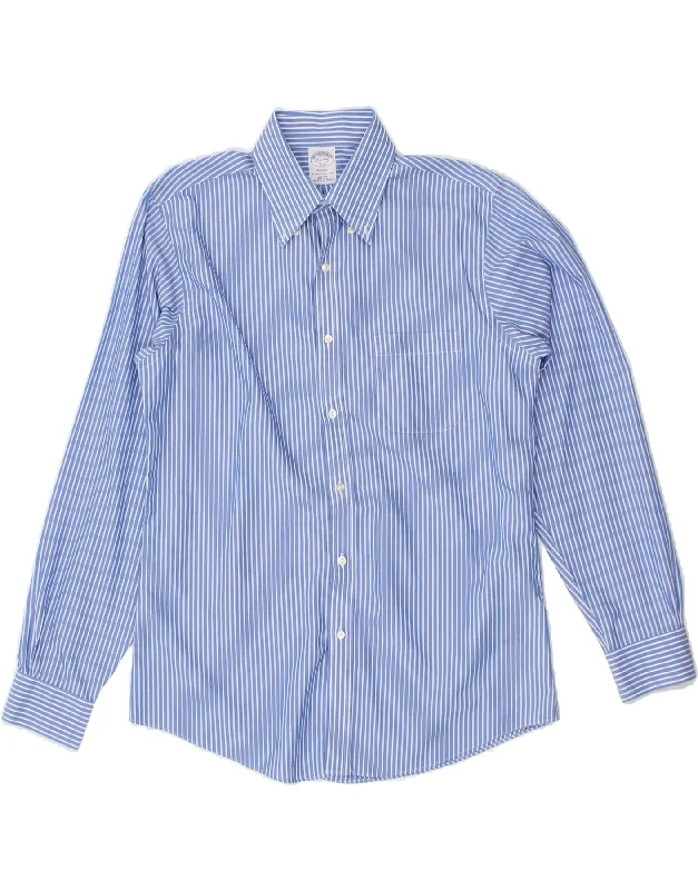 BROOKS BROTHERS Mens Regent Shirt Size 15 1/2 Medium Blue Pinstripe Cotton Hooded Caped Shawl Collar