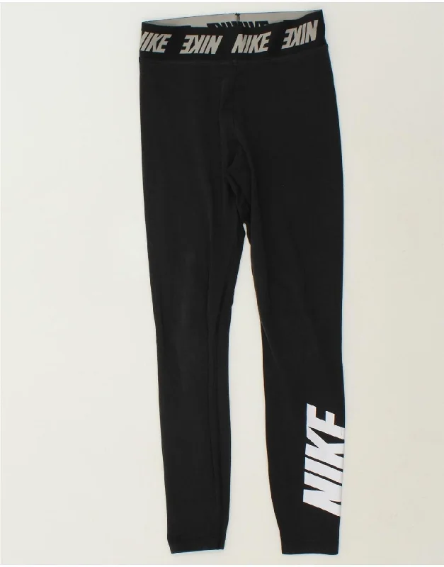 NIKE Womens Graphic Leggings UK 8 Small Black Cotton Stylish Stretch-Waist Leggings