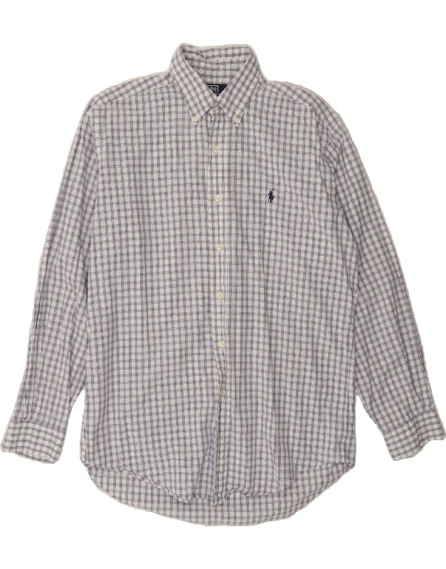 POLO RALPH LAUREN Mens Yarmouth Loose Fit Shirt Size 15 Medium Blue Check Handmade Hand-knitted Hand-woven