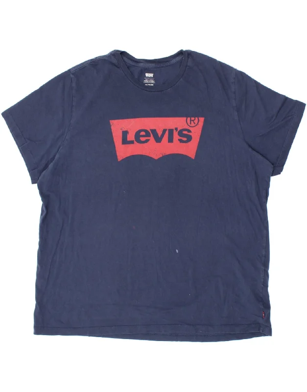 LEVI'S Mens Graphic T-Shirt Top 2XL Navy Blue Cotton Mesh Blend Leather Blend Suede Blend