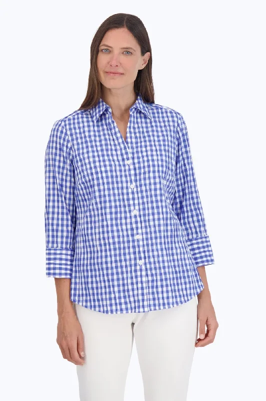 Mary Crinkle Gingham Combo Shirt Faux Fur Fabric Real Fur Fabric Shearling Fabric