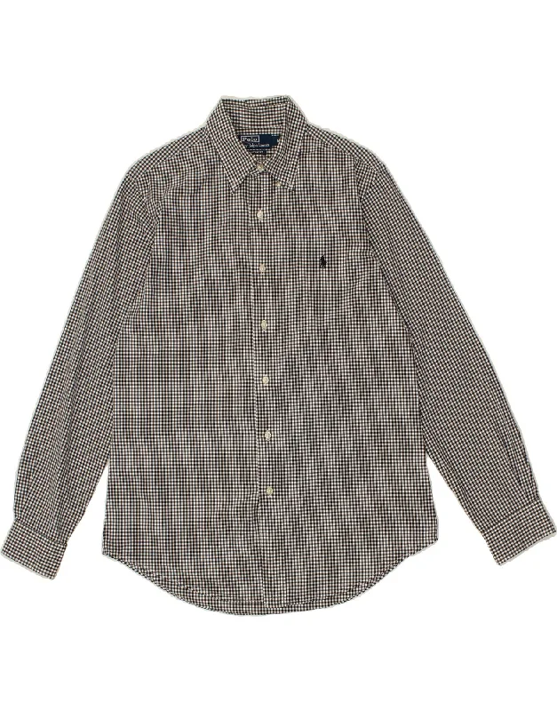 POLO RALPH LAUREN Mens Custom Fit Shirt Medium Black Gingham Cotton Basic T-Shirt Crew Neck Short Sleeve