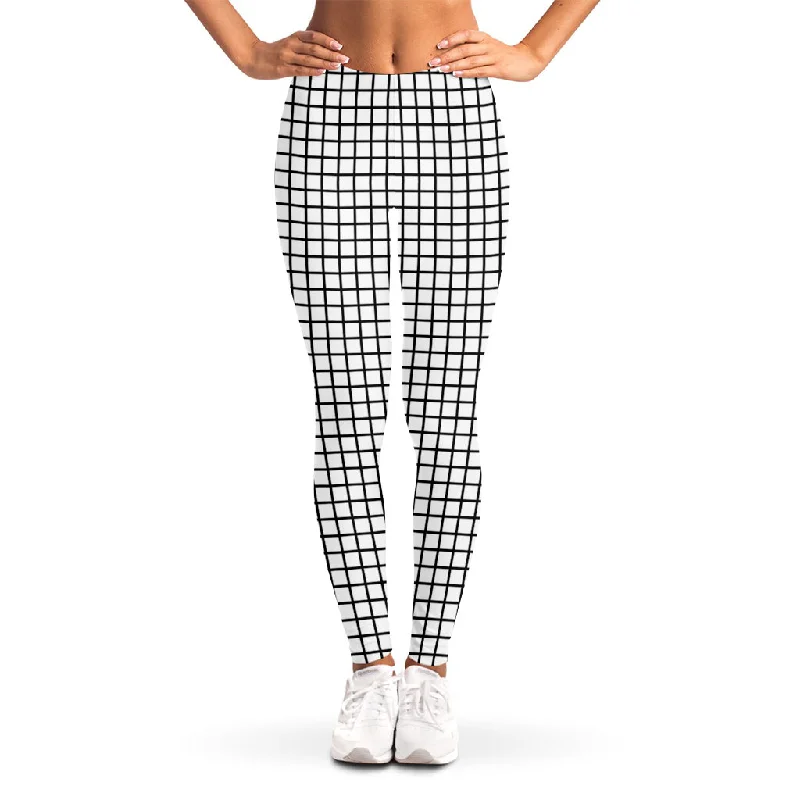 Black And White Windowpane Pattern Print Women's Leggings Trendy Activewear Leggings