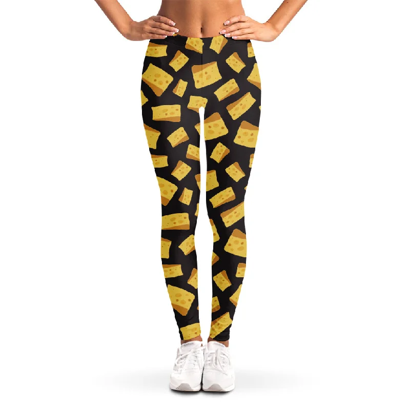 Black Cheese And Holes Pattern Print Women's Leggings Stylish Sweat-Proof Leggings