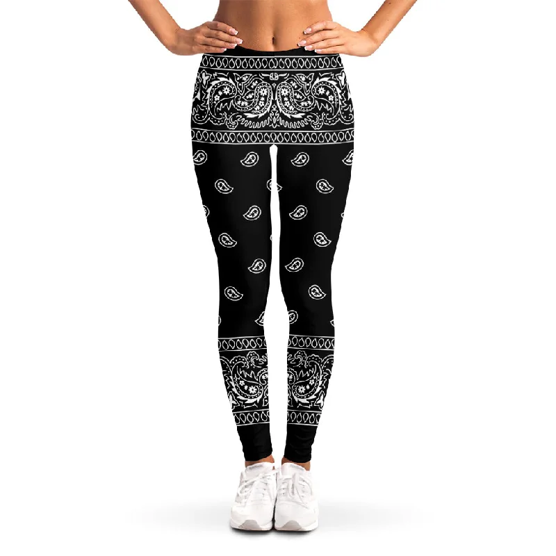 Black And White Paisley Bandana Print Women's Leggings Stylish Patterned Active Leggings