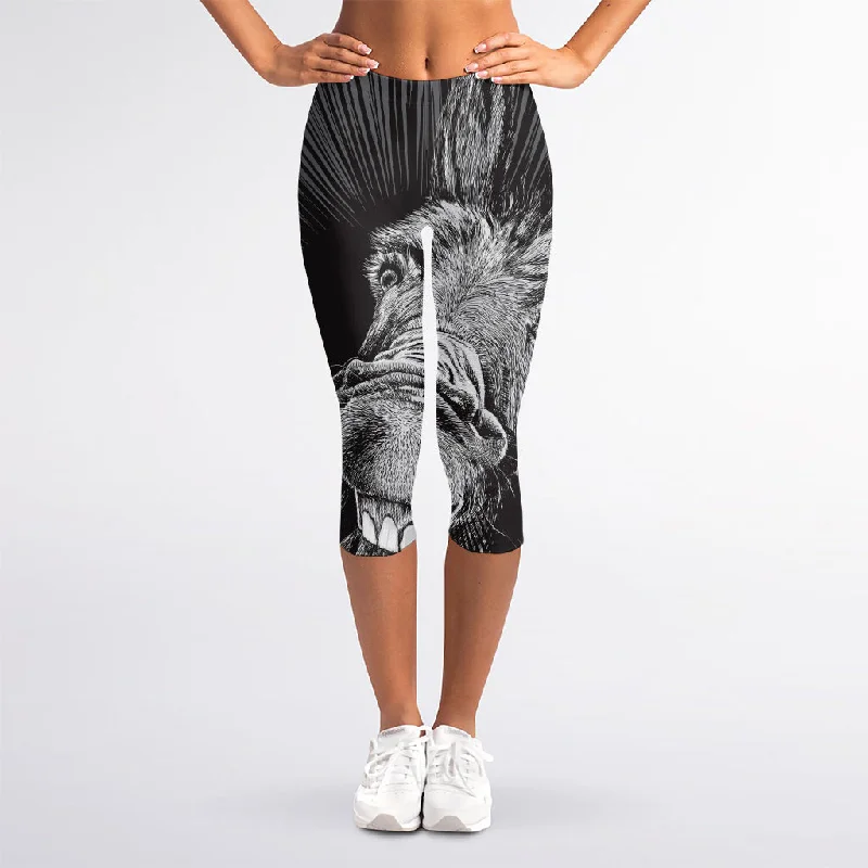 Black And White Crazy Donkey Print Women's Capri Leggings Cozy Mid-Rise Workout Leggings