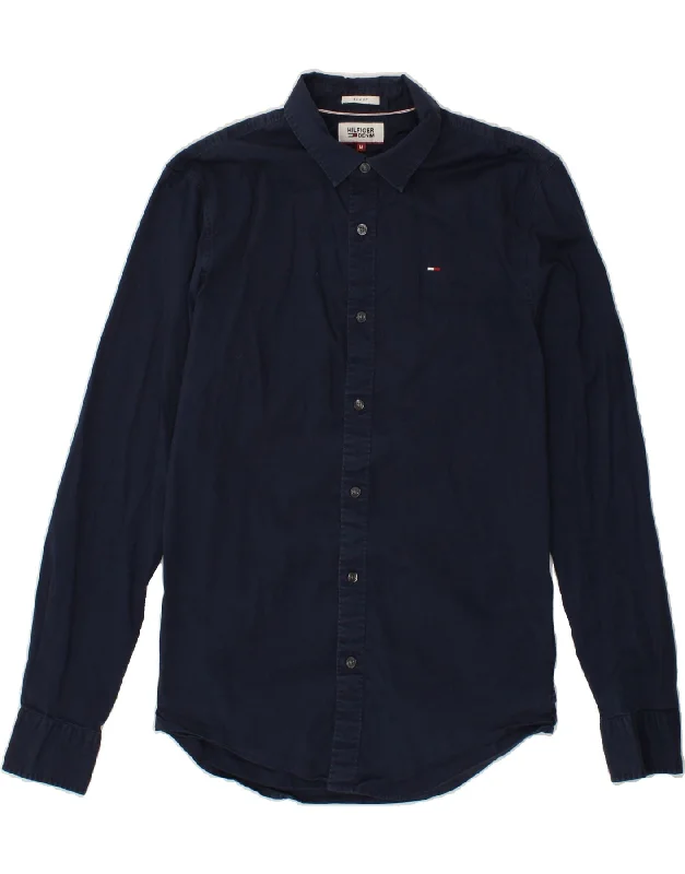 TOMMY HILFIGER Mens Slim Fit Shirt Medium Navy Blue Cotton Faux Fur Fabric Real Fur Fabric Shearling Fabric
