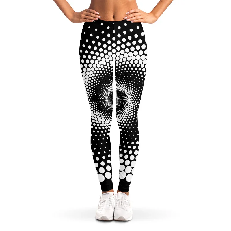 Black And White Spiral Dot Print Women's Leggings Elegant Animal Print Leggings